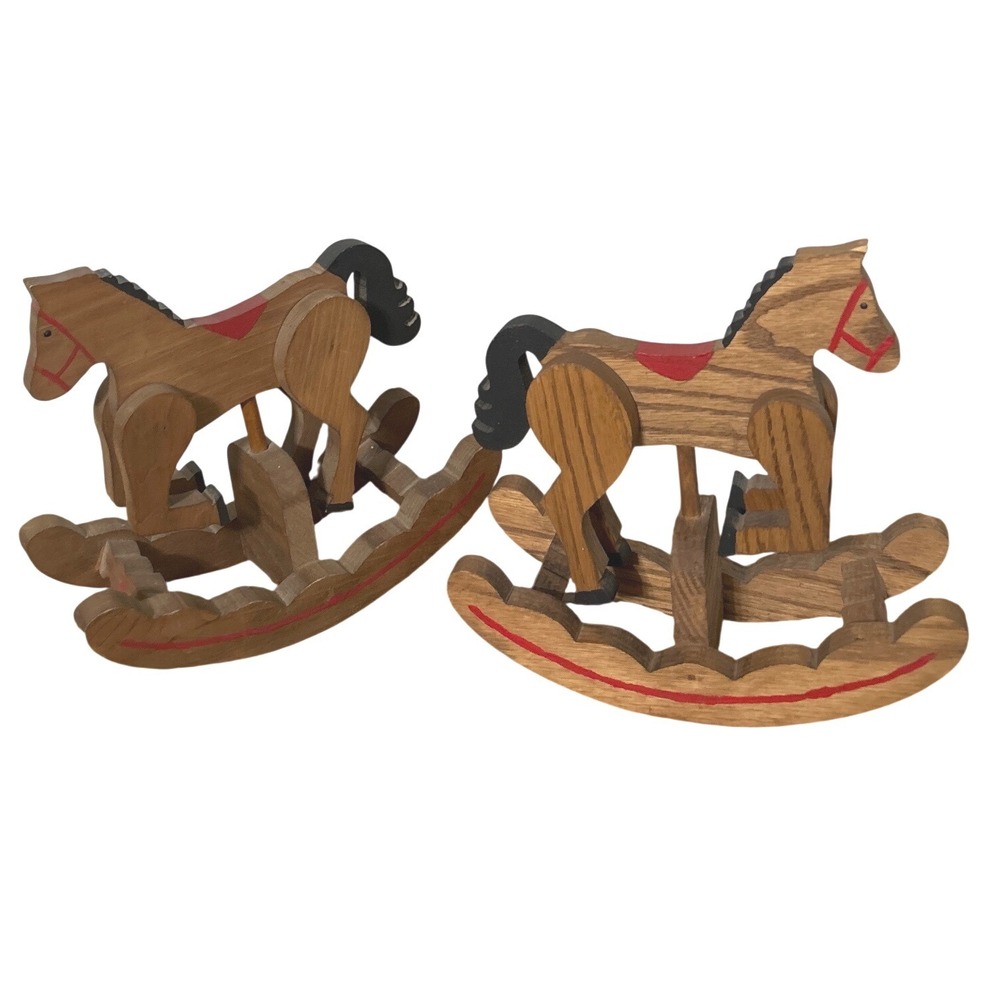 Handmade Wooden Rocking Horse Pair 1992 1993 Folk Art Primitive Decor Vintage